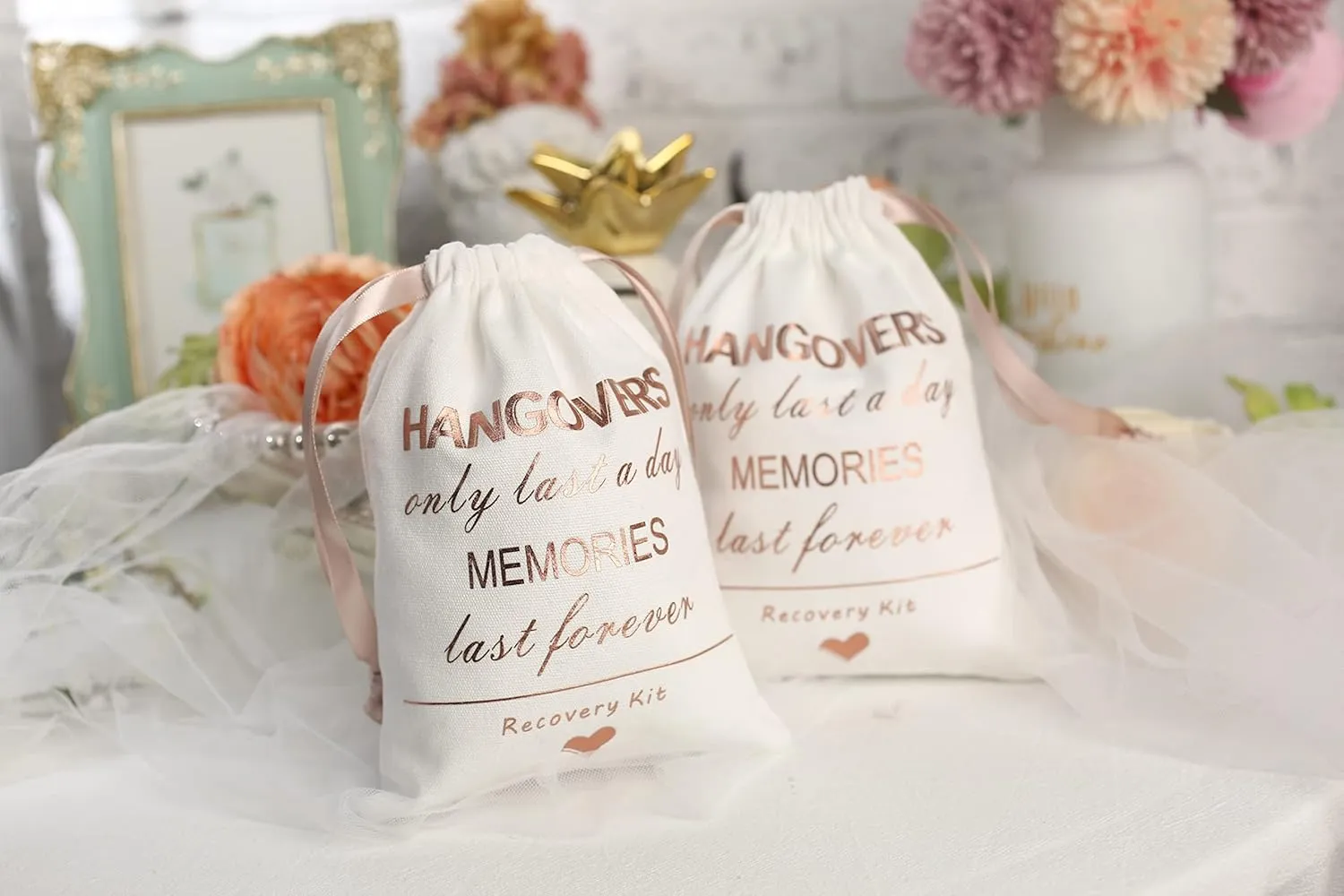 Cytdkve Rose Gold Foiled Hangover Favor Bag Bachelorette Party Favor Bag, Wedding Survival Kit Bags Bride Bridesmaid Gift Bags for Wedding Bridal Shower Party (10 Pieces, White, 5 x 7 Inch)