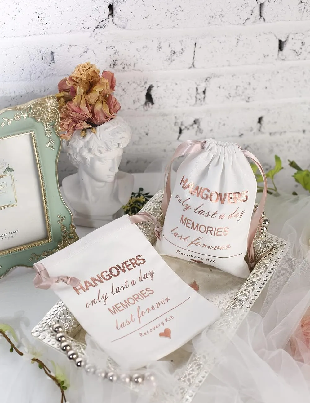 Cytdkve Rose Gold Foiled Hangover Favor Bag Bachelorette Party Favor Bag, Wedding Survival Kit Bags Bride Bridesmaid Gift Bags for Wedding Bridal Shower Party (10 Pieces, White, 5 x 7 Inch)