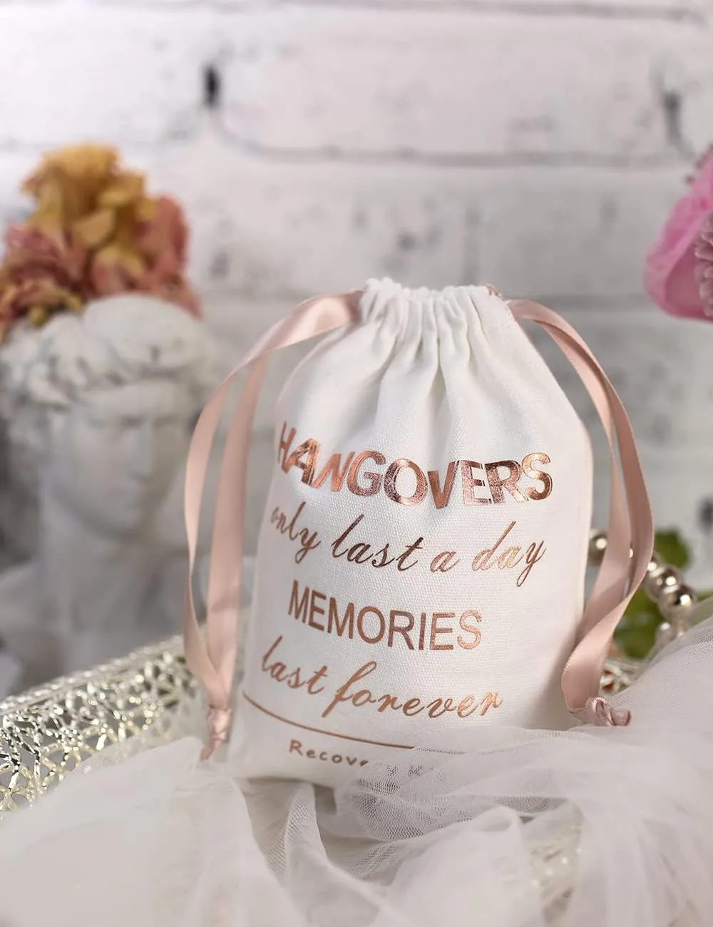 Cytdkve Rose Gold Foiled Hangover Favor Bag Bachelorette Party Favor Bag, Wedding Survival Kit Bags Bride Bridesmaid Gift Bags for Wedding Bridal Shower Party (10 Pieces, White, 5 x 7 Inch)