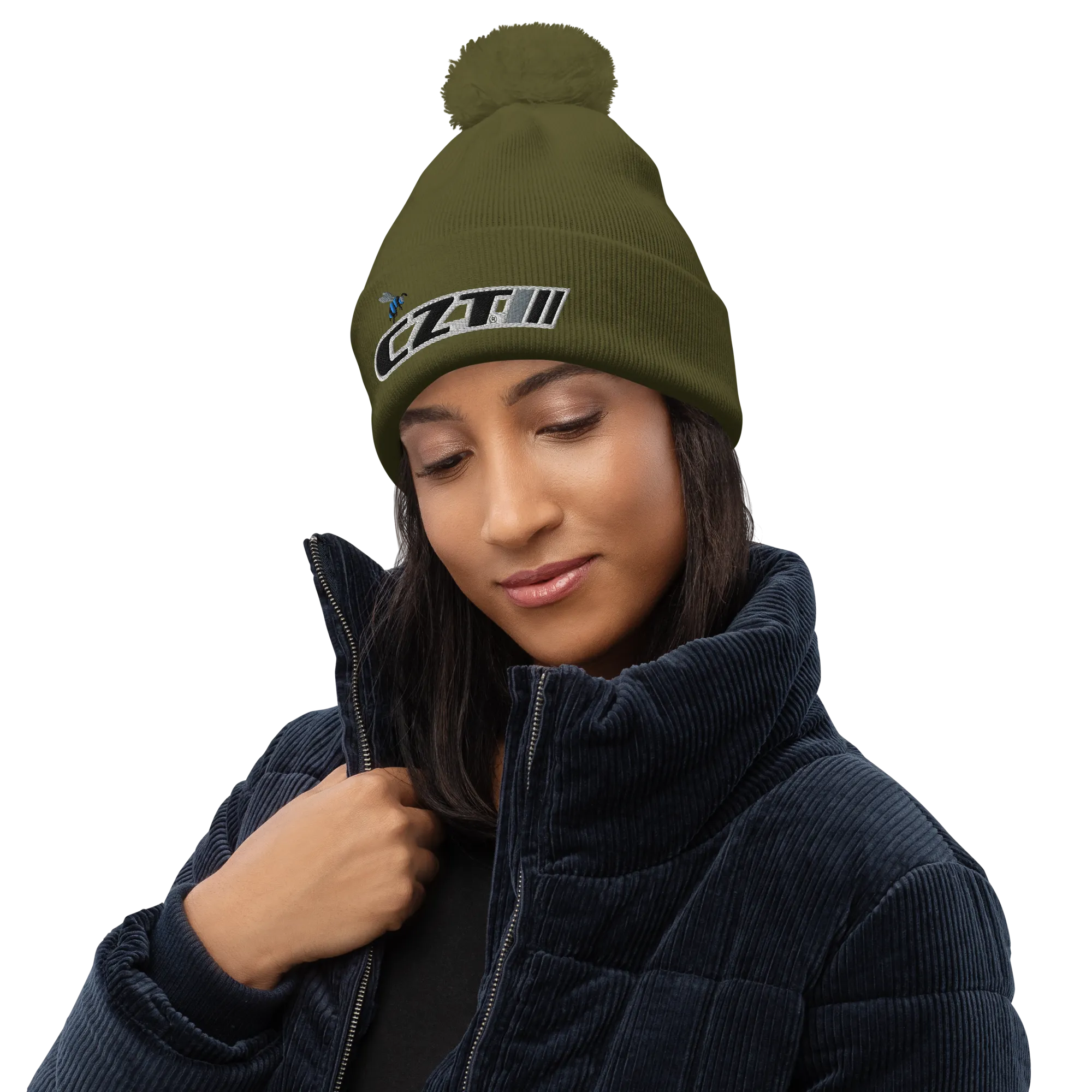 CZT BEE & Banner Logo Earthtone Pom Cuffed Beanie