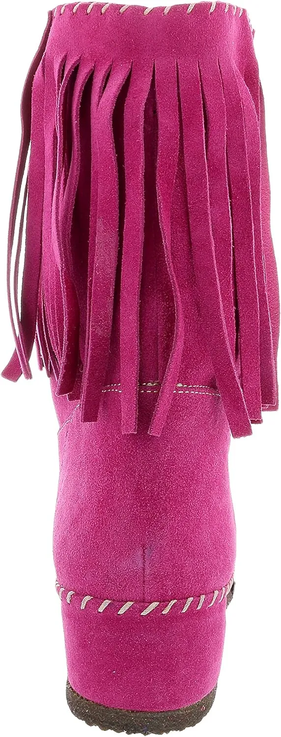 Daniela Fargion Fuschia Suede Suede Mid Calf Low Wedge Heel Boots- for Womens