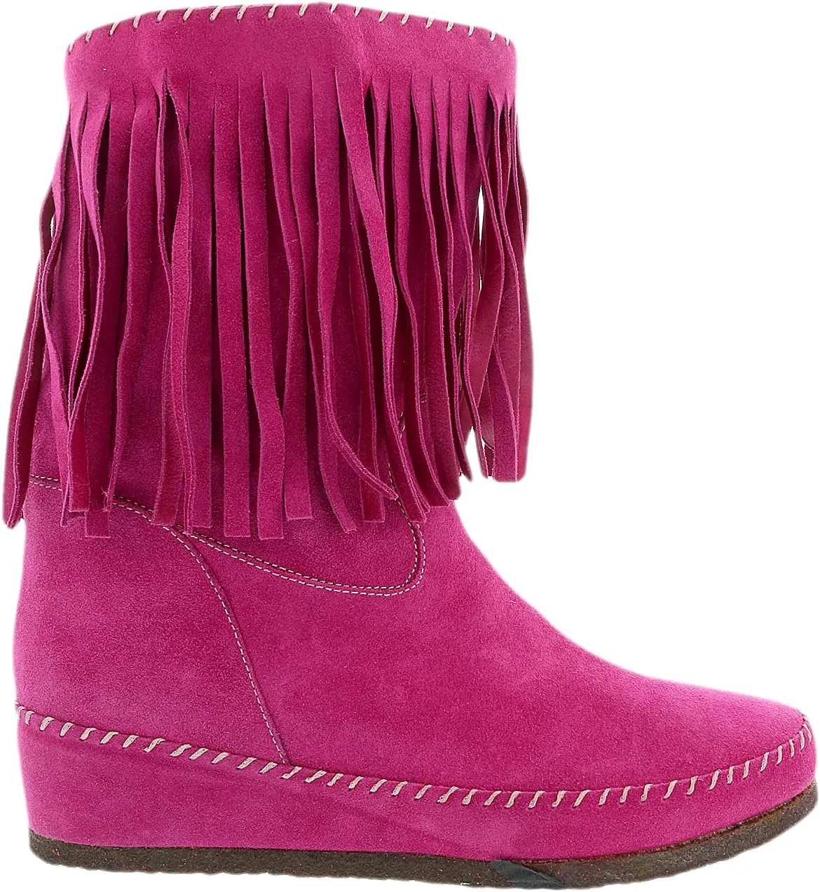 Daniela Fargion Fuschia Suede Suede Mid Calf Low Wedge Heel Boots- for Womens