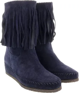 Daniela Fargion Fuschia Suede Suede Mid Calf Low Wedge Heel Boots- for Womens