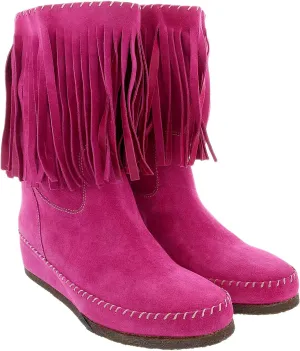 Daniela Fargion Fuschia Suede Suede Mid Calf Low Wedge Heel Boots- for Womens