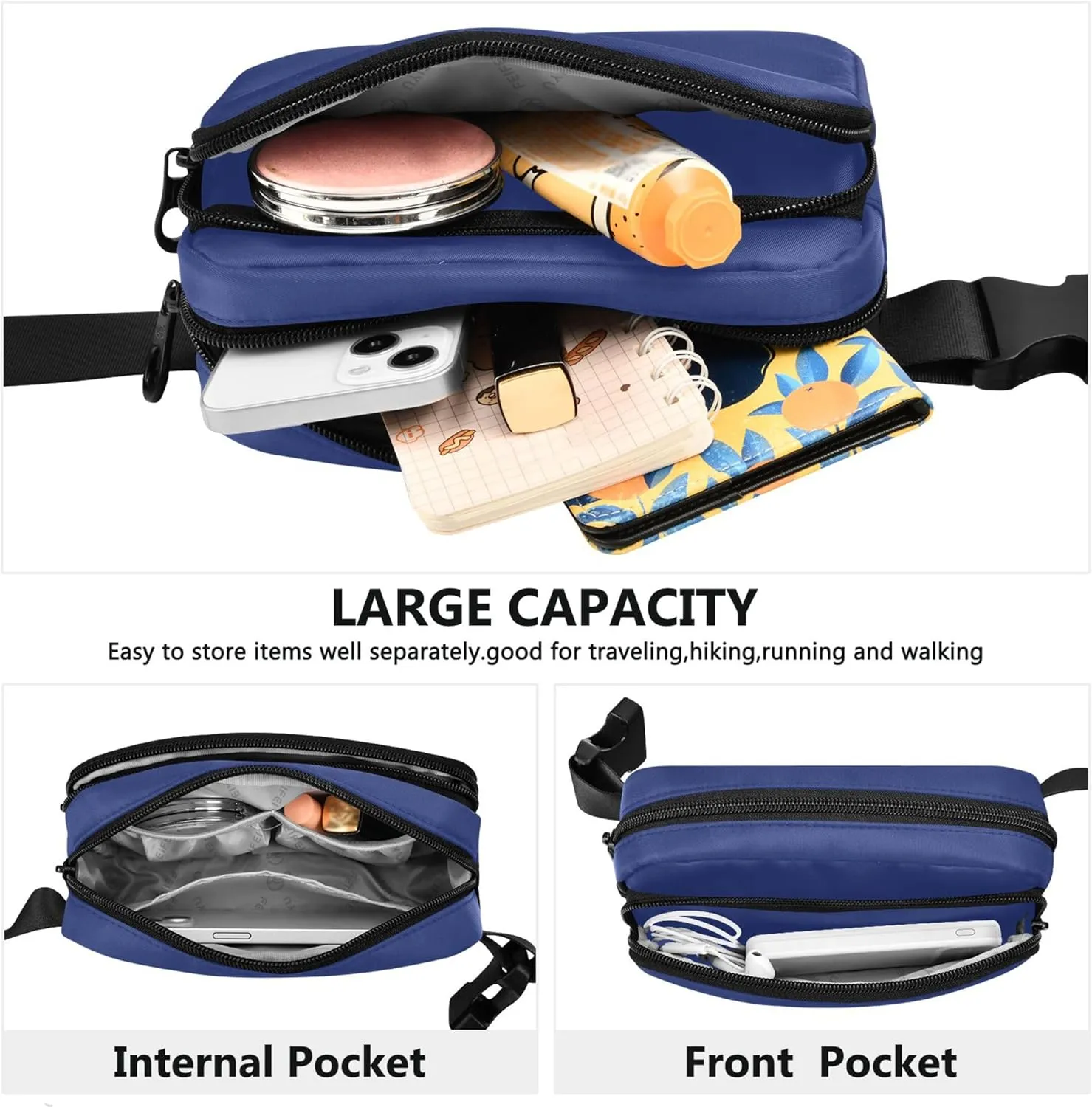 Dark Mineral Blue Women Fanny Pack Waterproof Hip Pack Belt Pouch Cute Travel Waist Bag