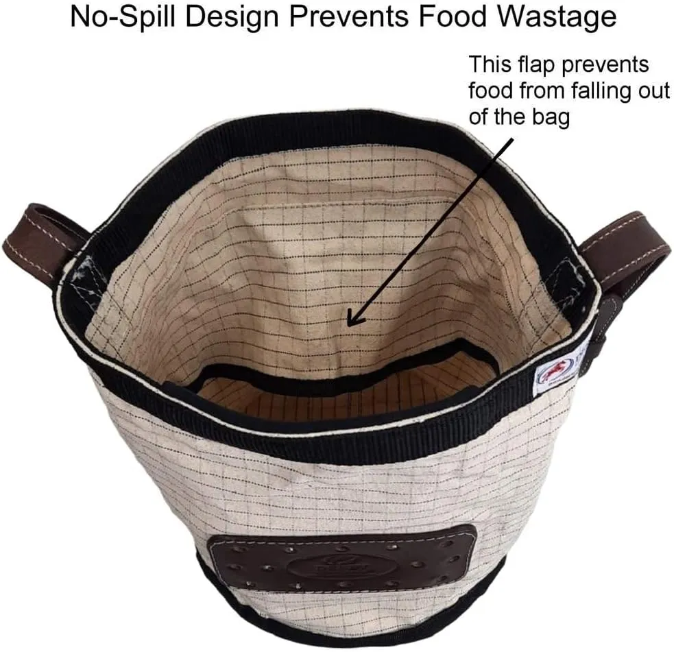 Derby Originals Ripstop 24 Oz Canvas Feed Bag with Padded Leather Crown Strap for Safety and No-Spill Flap Design