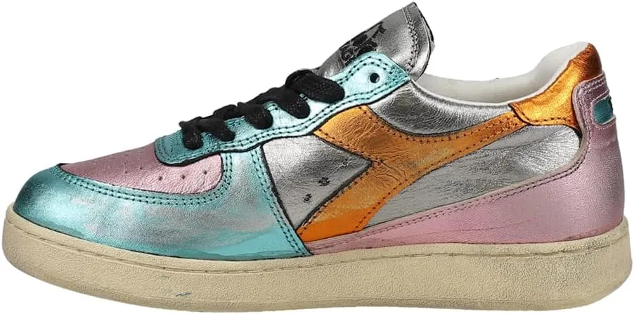 Diadora Womens Mi Basket Low Metallic Used Lace Up Sneakers Shoes Casual - Silver