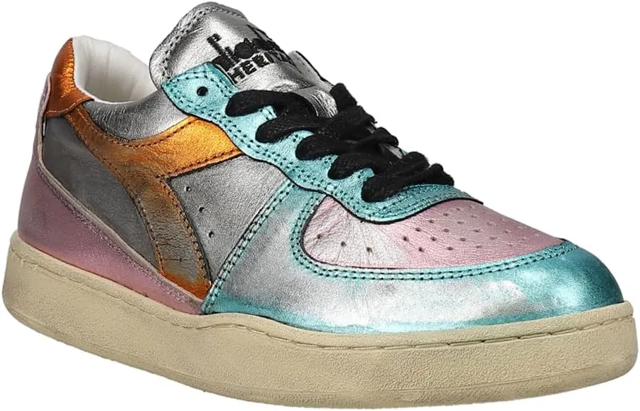 Diadora Womens Mi Basket Low Metallic Used Lace Up Sneakers Shoes Casual - Silver