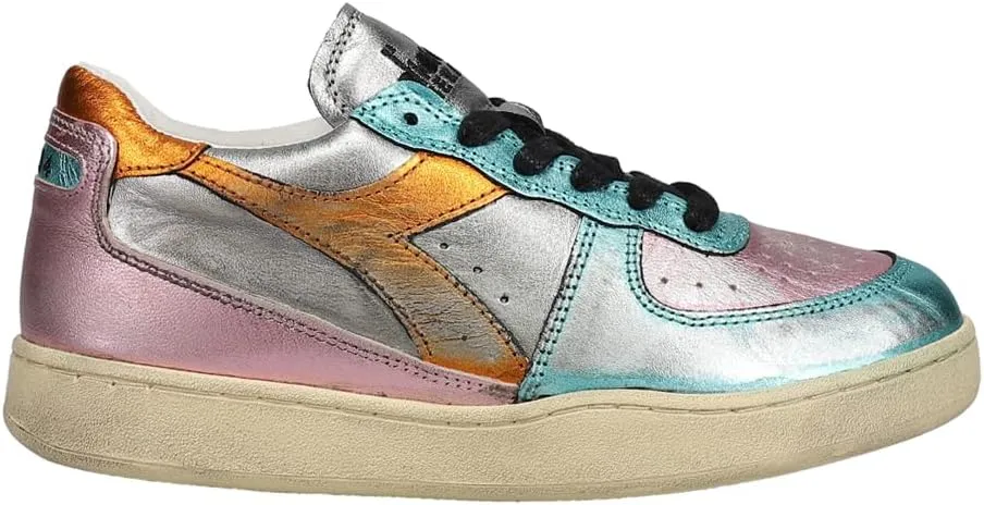 Diadora Womens Mi Basket Low Metallic Used Lace Up Sneakers Shoes Casual - Silver