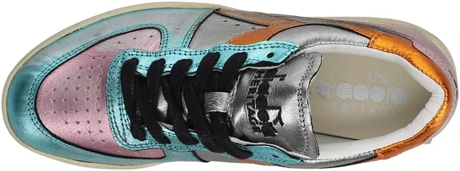 Diadora Womens Mi Basket Low Metallic Used Lace Up Sneakers Shoes Casual - Silver