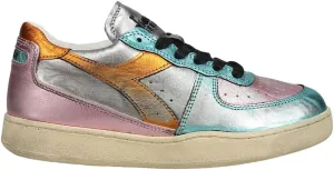 Diadora Womens Mi Basket Low Metallic Used Lace Up Sneakers Shoes Casual - Silver