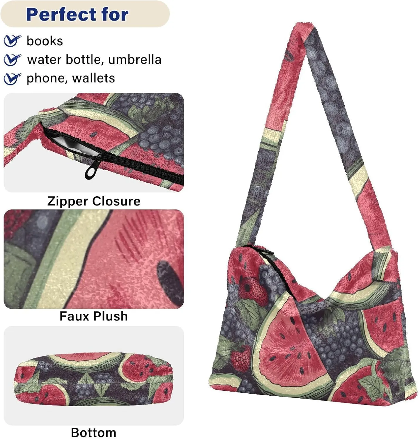 Different Red White Candies Plush Bag, Women Handbags, Shoulder Bags for Women