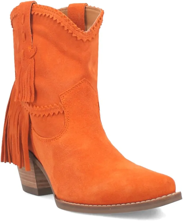 Dingo Womens Fandango Fringe Snip Toe Pull On Casual Boots Ankle High Heel 3" & Up - Black