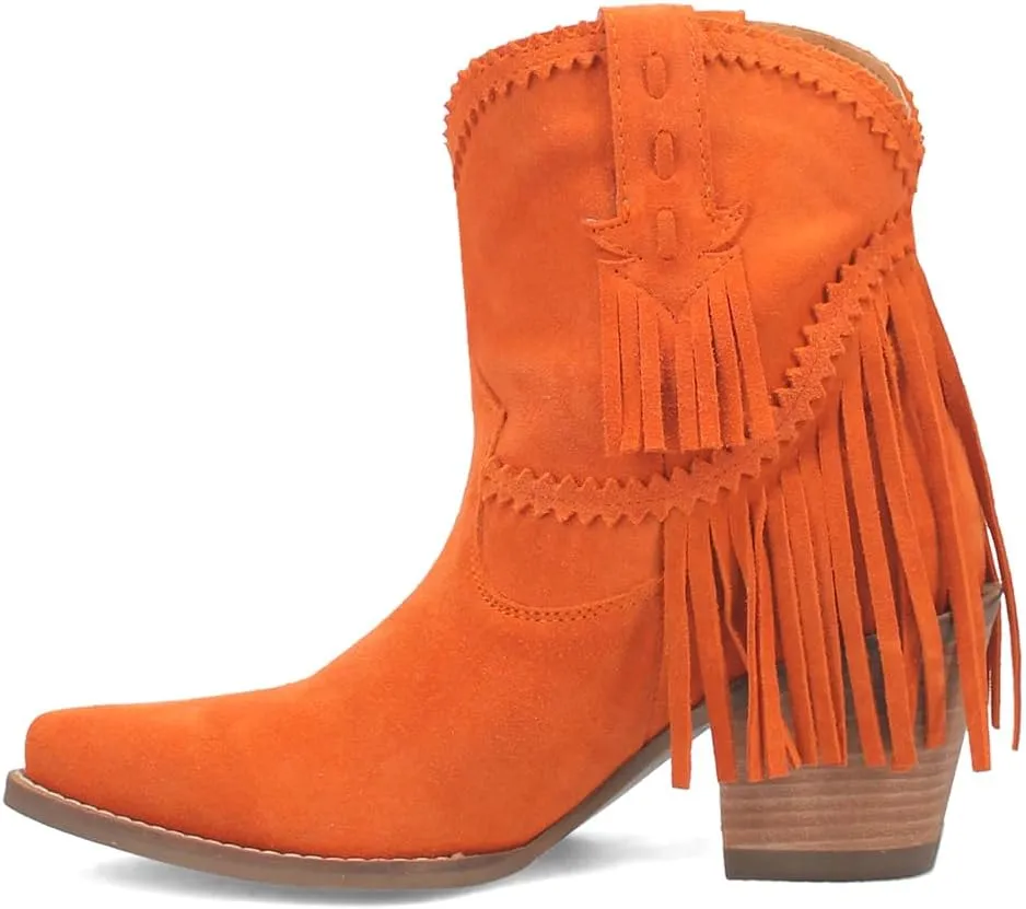 Dingo Womens Fandango Fringe Snip Toe Pull On Casual Boots Ankle High Heel 3" & Up - Black