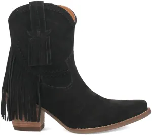 Dingo Womens Fandango Fringe Snip Toe Pull On Casual Boots Ankle High Heel 3" & Up - Black