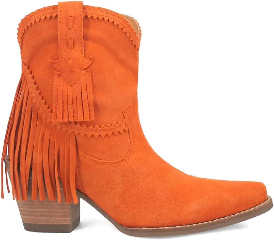 Dingo Womens Fandango Fringe Snip Toe Pull On Casual Boots Ankle High Heel 3" & Up - Black