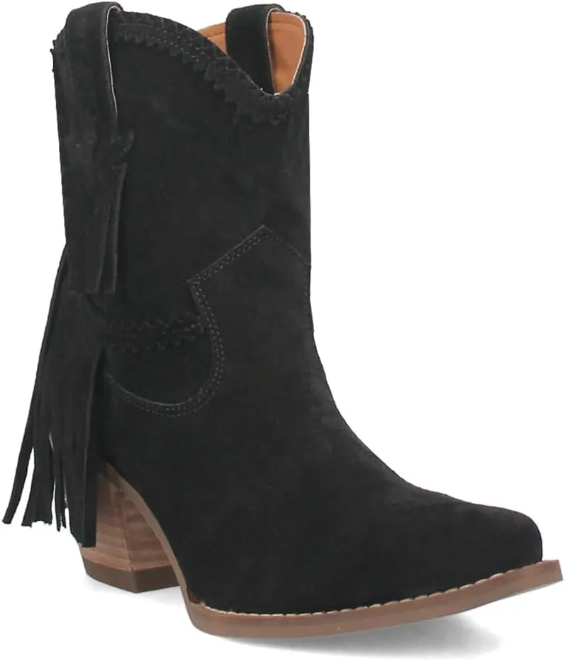 Dingo Womens Fandango Fringe Snip Toe Pull On Casual Boots Ankle High Heel 3" & Up - Black