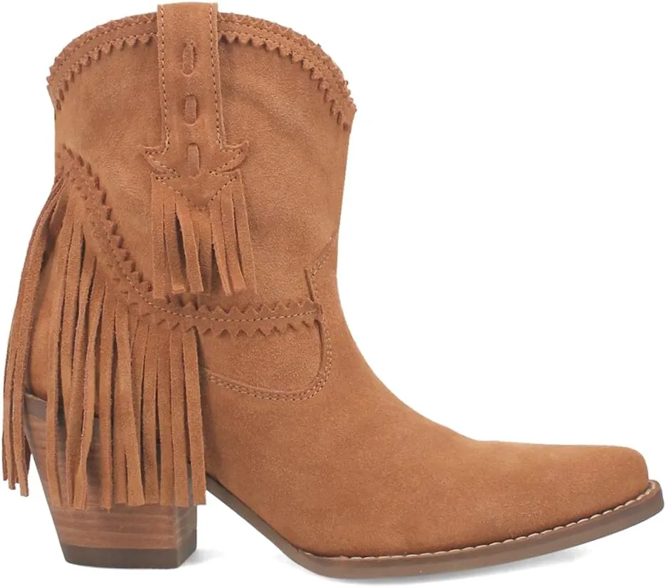 Dingo Womens Fandango Fringe Snip Toe Pull On Casual Boots Ankle High Heel 3" & Up - Brown - Size 7 M