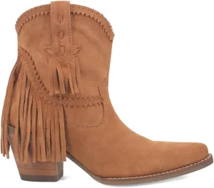 Dingo Womens Fandango Fringe Snip Toe Pull On Casual Boots Ankle High Heel 3" & Up - Brown - Size 7 M