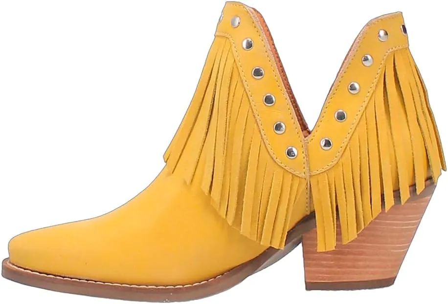 Dingo Womens Fine N' Dandy Fringe Snip Toe Casual Boots Ankle Mid Heel 2-3" - Green