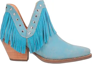 Dingo Womens Fine N' Dandy Fringe Snip Toe Casual Boots Ankle Mid Heel 2-3" - Green