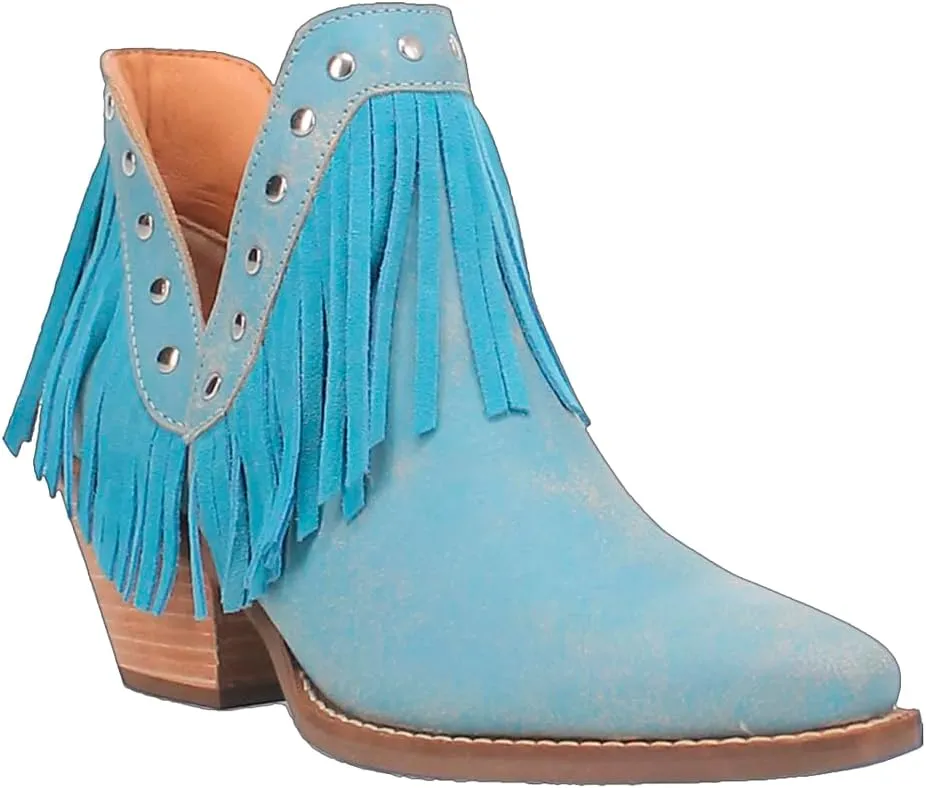 Dingo Womens Fine N' Dandy Fringe Snip Toe Casual Boots Ankle Mid Heel 2-3" - Green