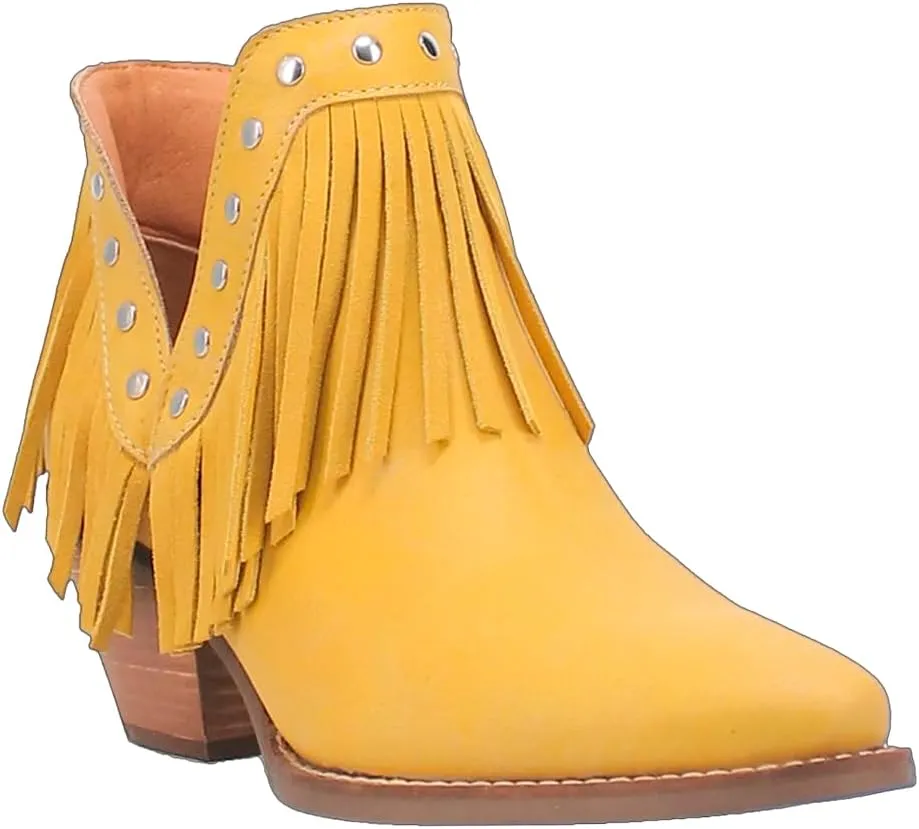 Dingo Womens Fine N' Dandy Fringe Snip Toe Casual Boots Ankle Mid Heel 2-3" - Green