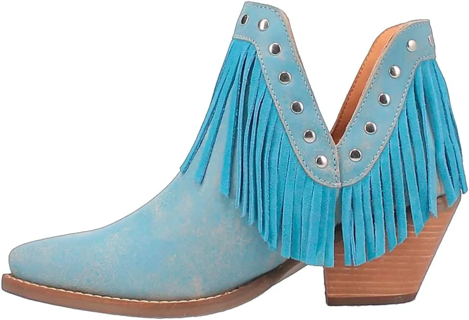 Dingo Womens Fine N' Dandy Fringe Snip Toe Casual Boots Ankle Mid Heel 2-3" - Green