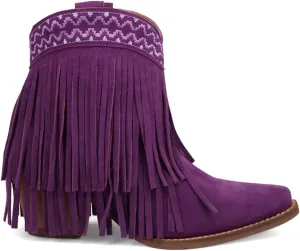 Dingo Womens Tapadero Southwest Fringe Snip Toe Casual Boots Mid Heel 2-3" - Purple