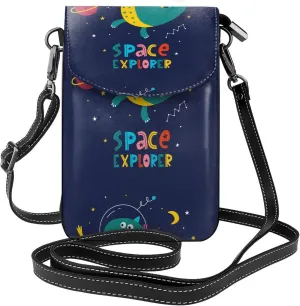 Dinosau Space Explorer Print Small Crossbody Bags for Women Leather Cell Phone Purses Mini Leather Shoulder Handbag Adjustable Strap