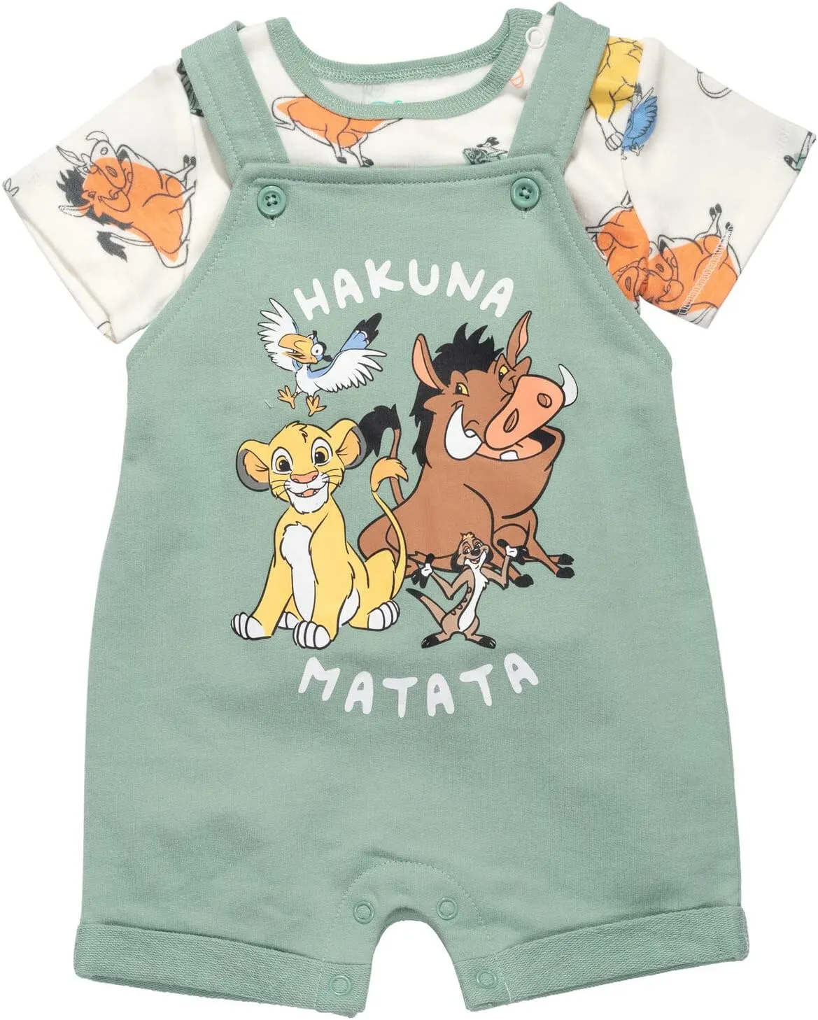 Disney Junior Baby French Terry Short Overalls, T-Shirt and Hat 3 Piece Outfit Set Newborn to Infant Sizes (OS - 24 Months)