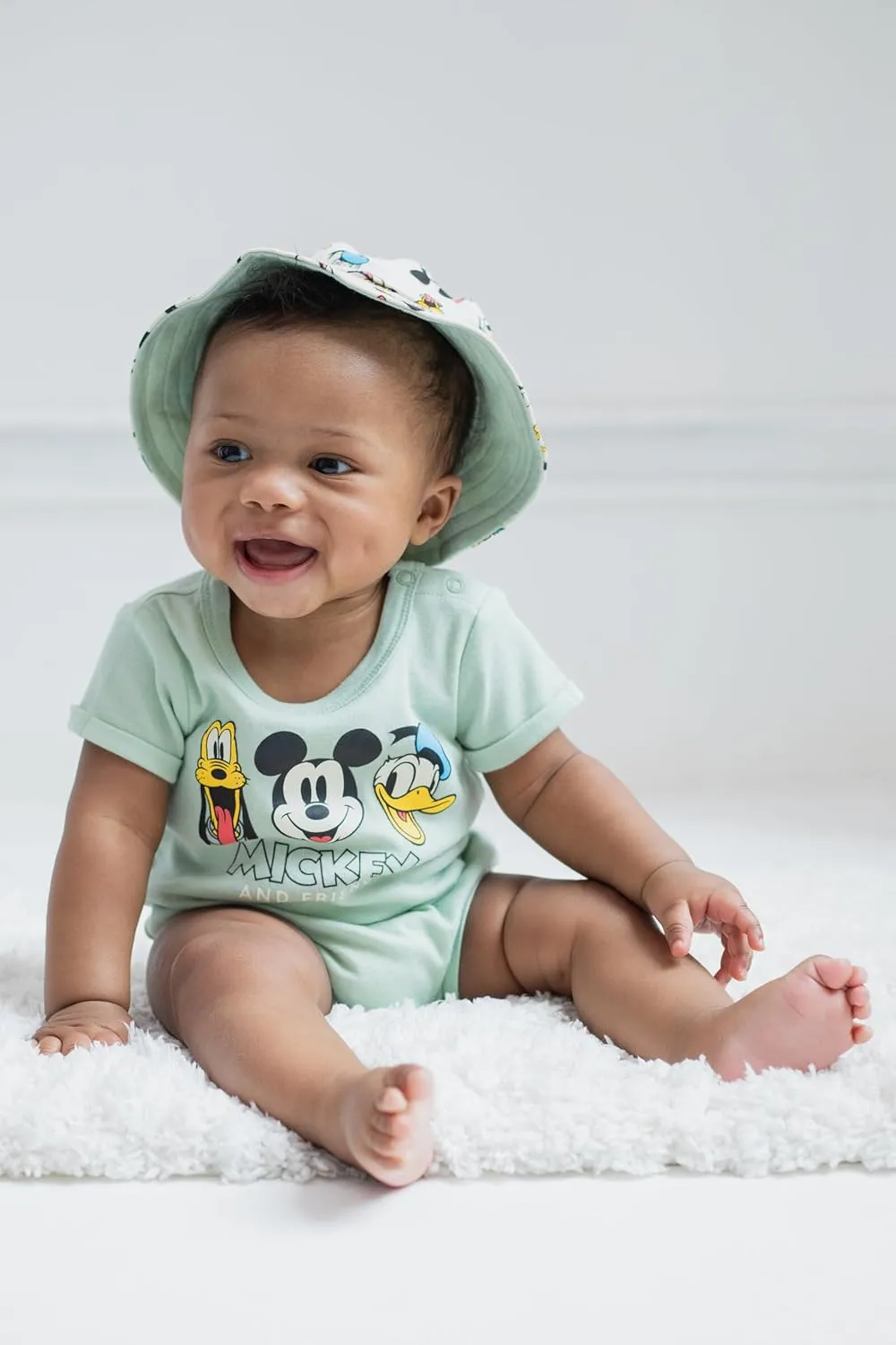 Disney Lion King Mickey Mouse Winnie the Pooh Jack Skellington Lilo & Stitch Baby Romper & Bucket Sun Hat Newborn to Infant