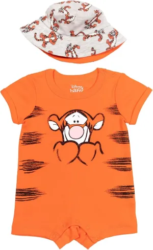 Disney Lion King Mickey Mouse Winnie the Pooh Jack Skellington Lilo & Stitch Baby Romper & Bucket Sun Hat Newborn to Infant