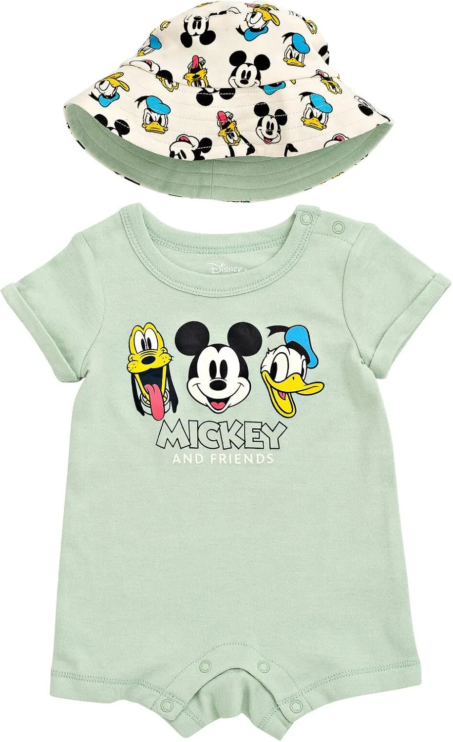 Disney Lion King Mickey Mouse Winnie the Pooh Jack Skellington Lilo & Stitch Baby Romper & Bucket Sun Hat Newborn to Infant