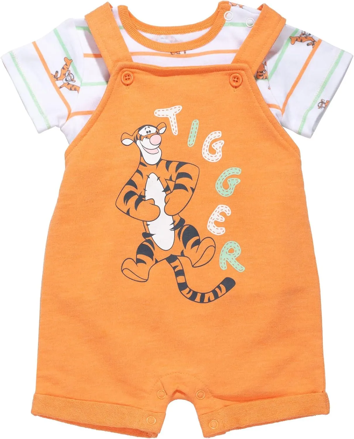 Disney Tigger Winnie the Pooh Baby French Terry Short Overalls T-Shirt and Hat 3 Piece Outfit Set Newborn to Infant