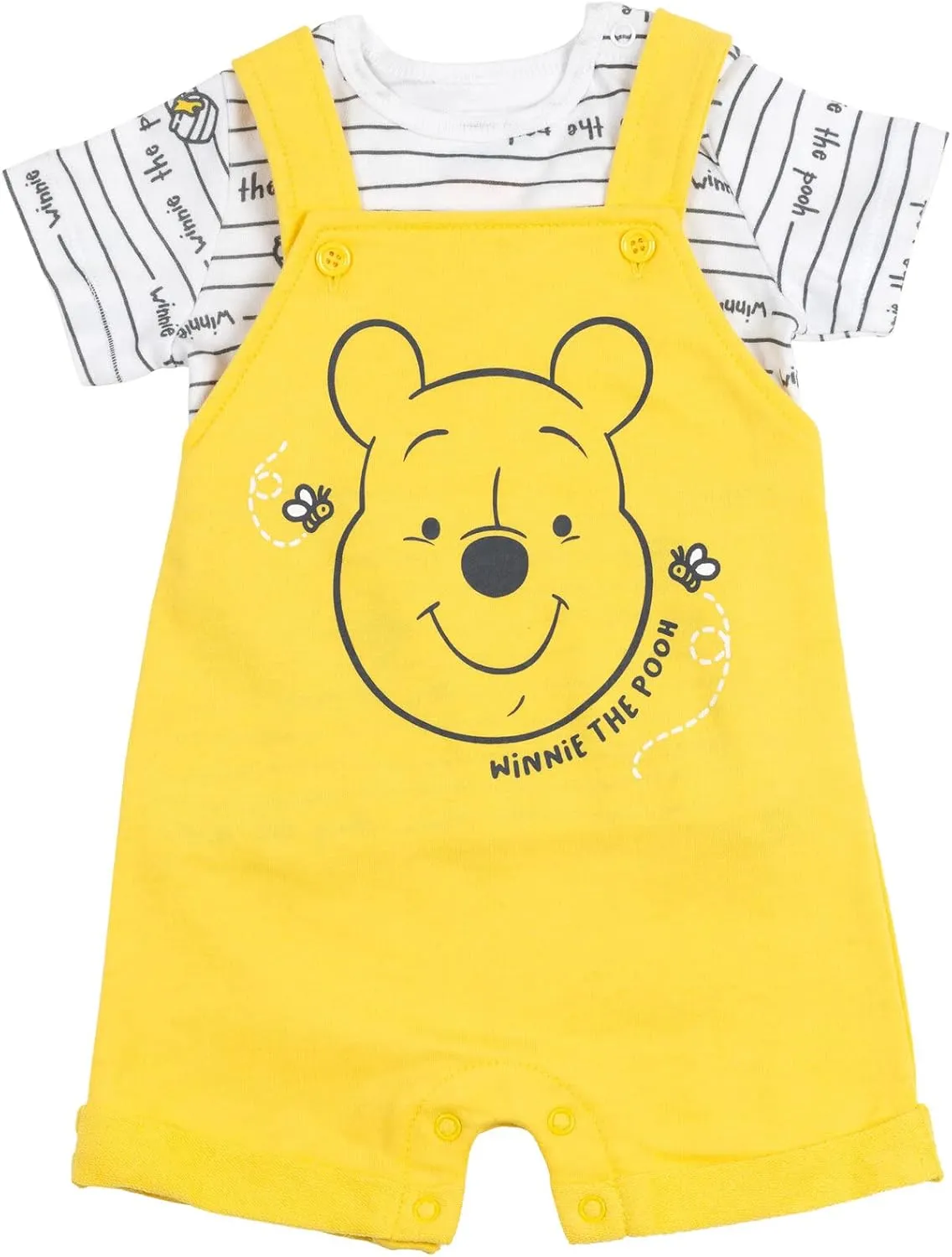 Disney Tigger Winnie the Pooh Baby French Terry Short Overalls T-Shirt and Hat 3 Piece Outfit Set Newborn to Infant