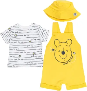 Disney Tigger Winnie the Pooh Baby French Terry Short Overalls T-Shirt and Hat 3 Piece Outfit Set Newborn to Infant