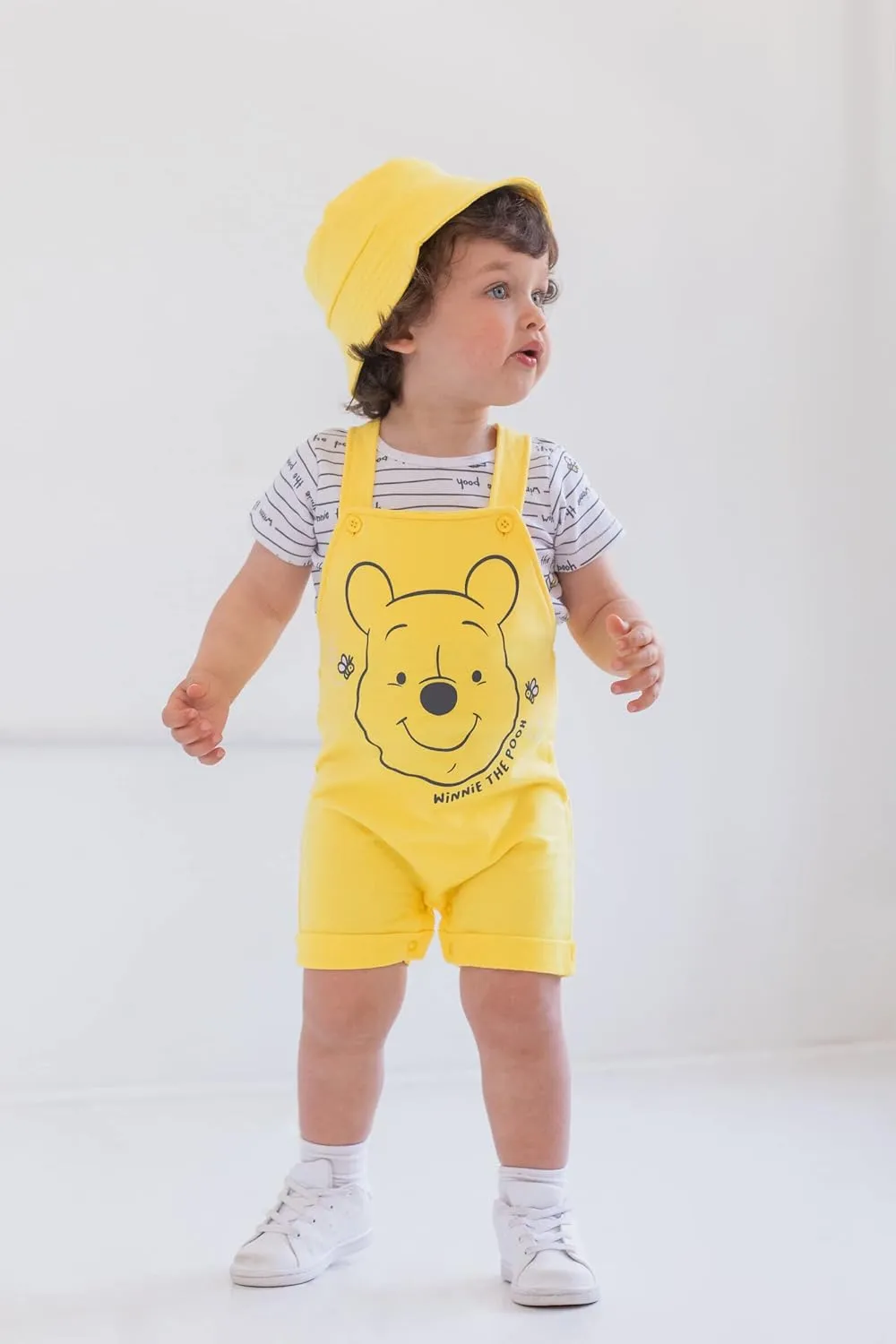 Disney Tigger Winnie the Pooh Baby French Terry Short Overalls T-Shirt and Hat 3 Piece Outfit Set Newborn to Infant