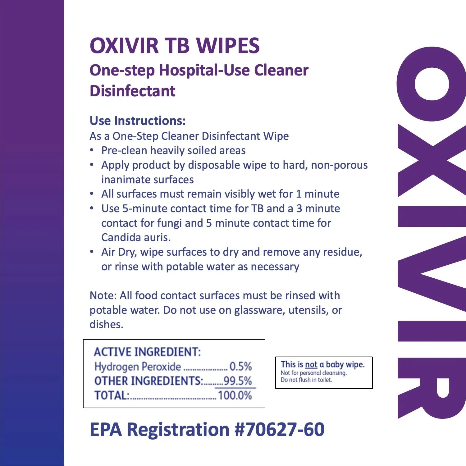 Diversey Oxivir Tb 100823906 Ready-to-Use Disinfectant Cleaning Wipes Refill Pouch, 11x12-Inch Extra Large Size Sheets, 160-Wipes, 1-Refill Bag
