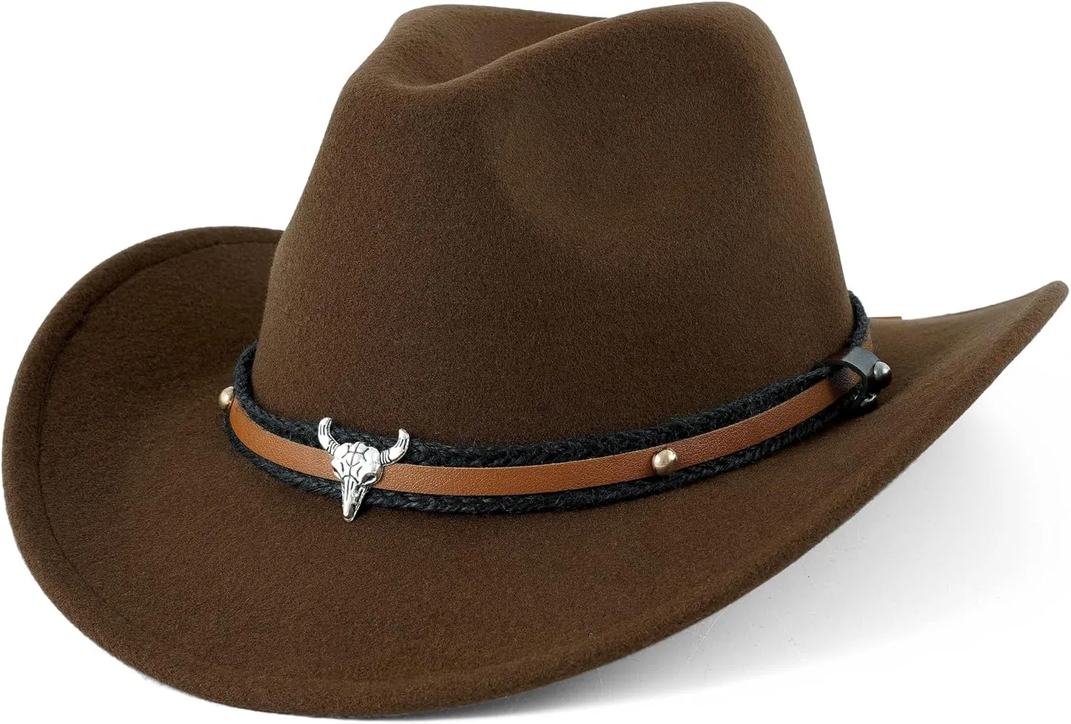 DOCILA Unisex Western Cowboy Hat Faux Fur Felt Cowgirl Hats American Fedora Hats Outdoor Wide Brim Rodeo Hat with Strap