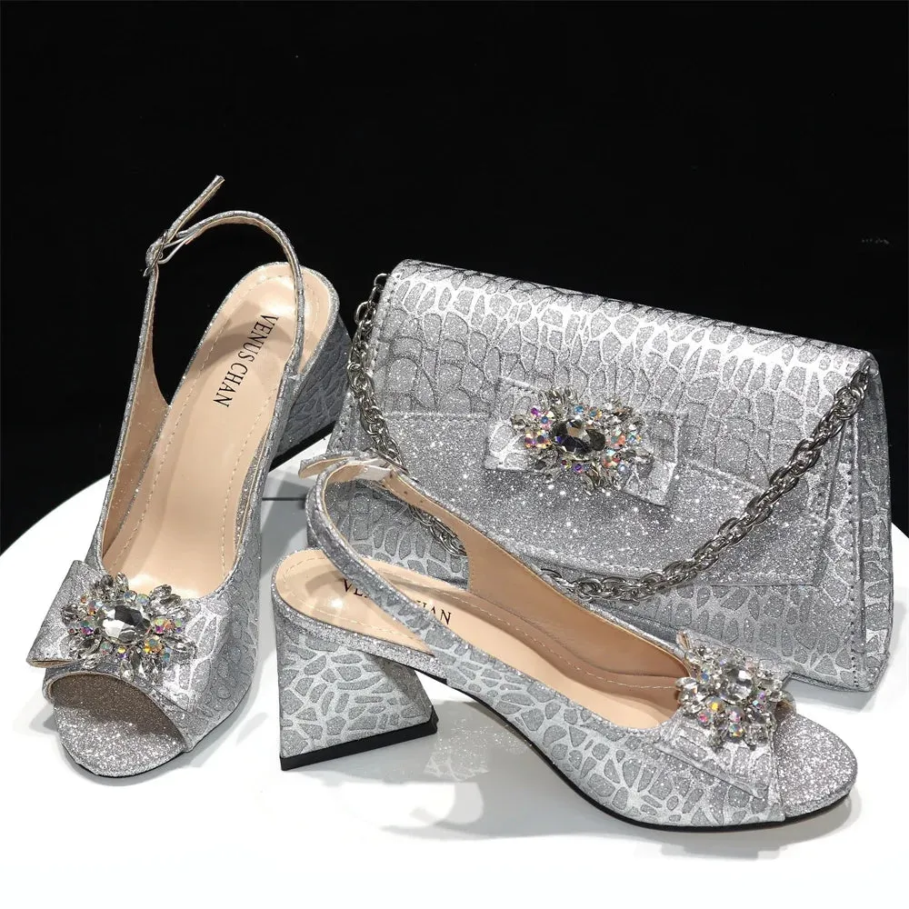 Doershow High Quality African Style Ladies Shoes And Bags Set Latest wine Italian Shoes And Bag Set For Party  HRE1-5