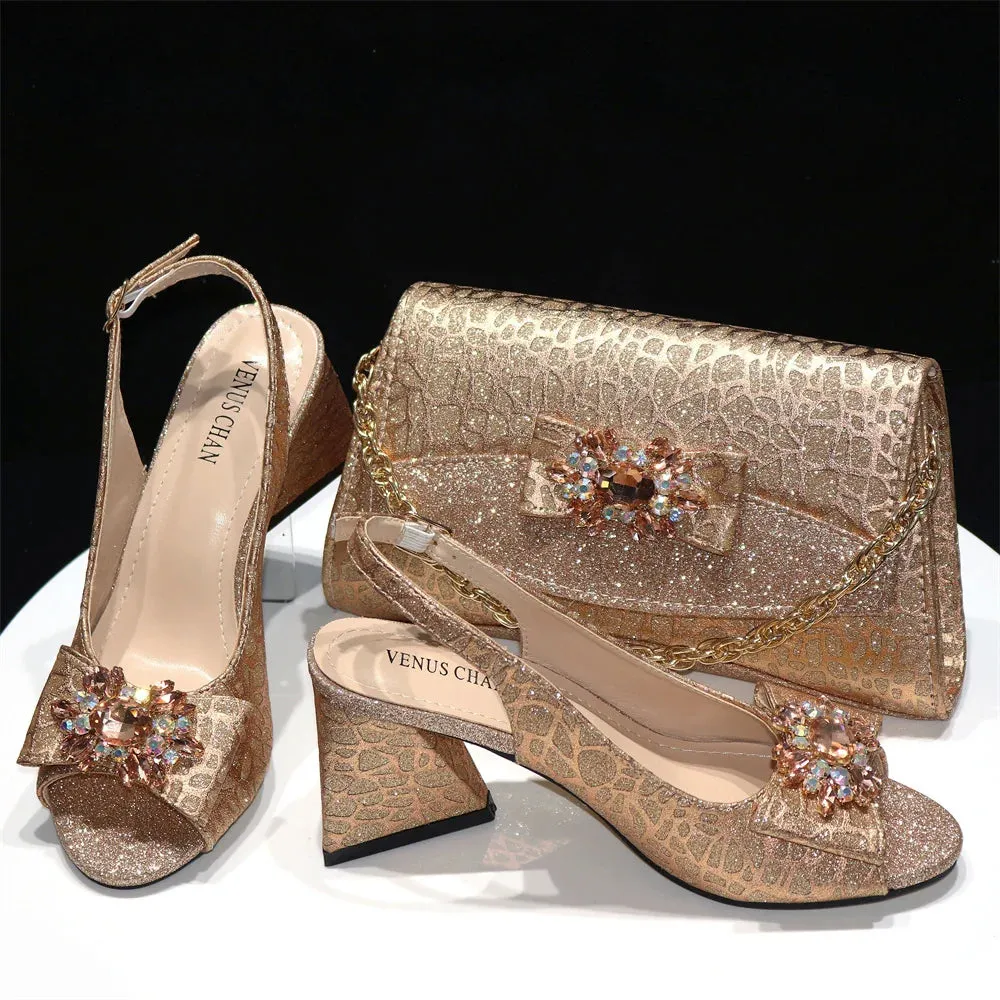 Doershow High Quality African Style Ladies Shoes And Bags Set Latest wine Italian Shoes And Bag Set For Party  HRE1-5