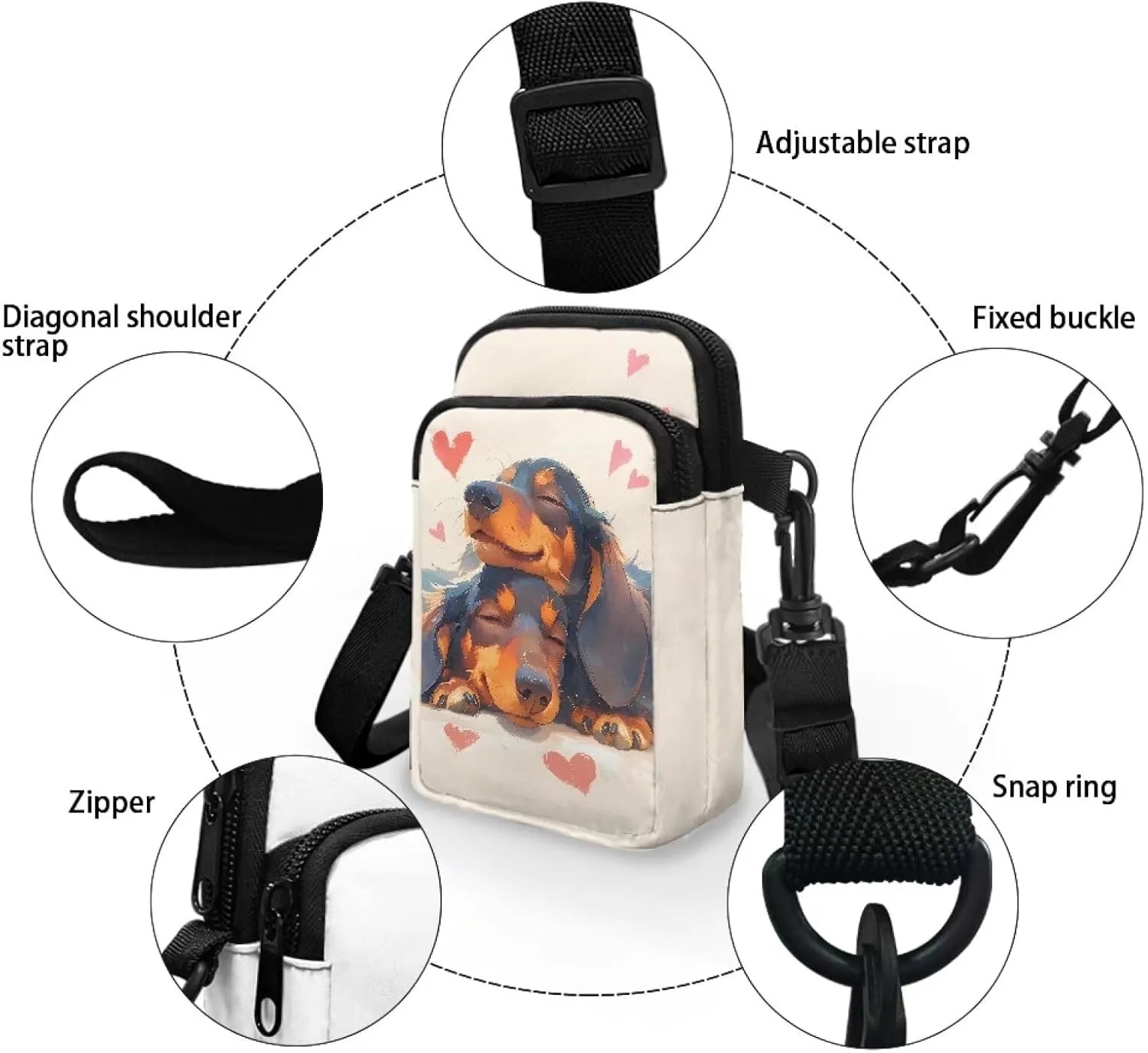 Dog Tiger Crossbody Bags for Women, Rose Daisy Small Crossbody Handbags, Cow Print Stained Glass Mini Cell Phone Bag