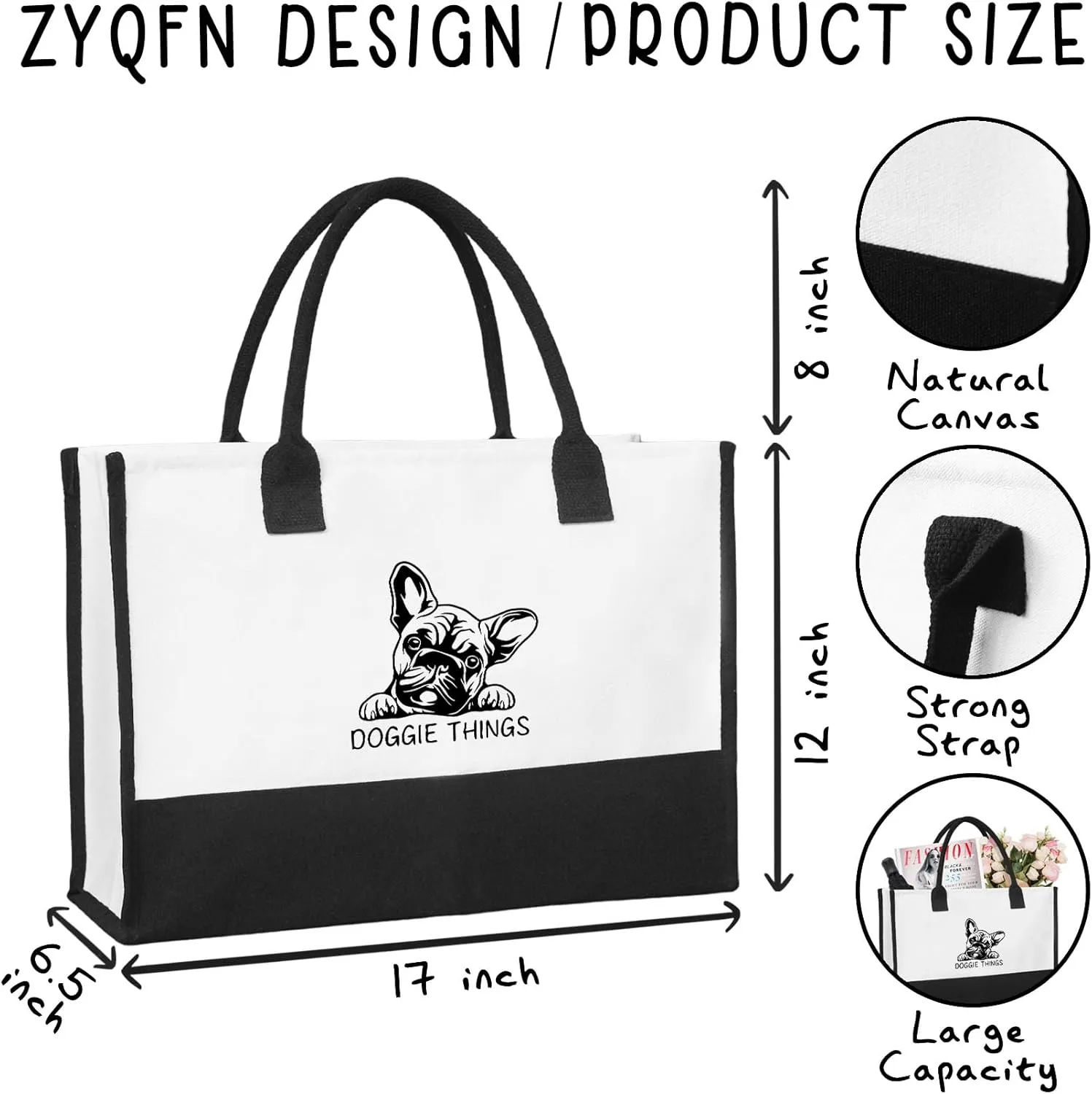 Doggie Things Canvas Tote Bag Canvas Beach Bag for Women,Dog Lovers Gifts for Women,Birthday Christmas Cute Gifts.