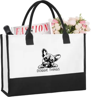 Doggie Things Canvas Tote Bag Canvas Beach Bag for Women,Dog Lovers Gifts for Women,Birthday Christmas Cute Gifts.