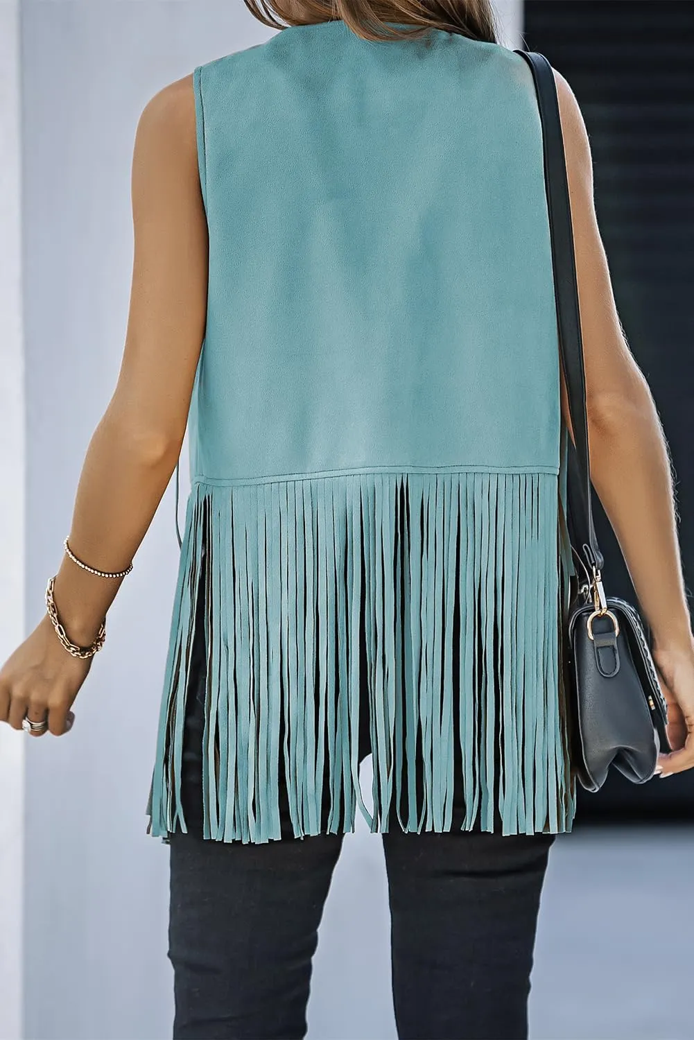 Dokotoo Womens Fringe Vest 70s Hippie Costume Sleeveless Cowgirl Western Faux Suede Tassel Leather Outerwear