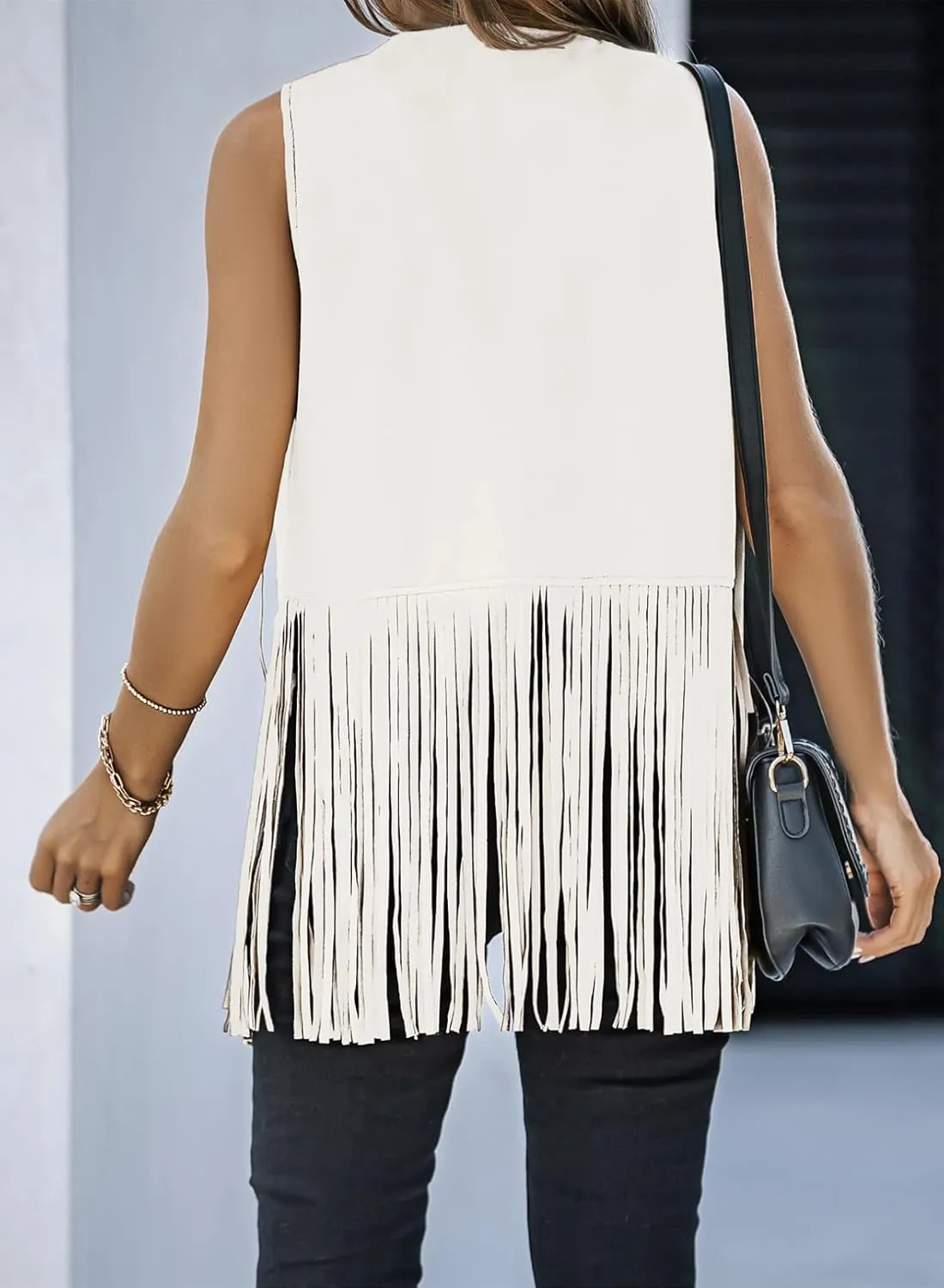 Dokotoo Womens Fringe Vest 70s Hippie Costume Sleeveless Cowgirl Western Faux Suede Tassel Leather Outerwear