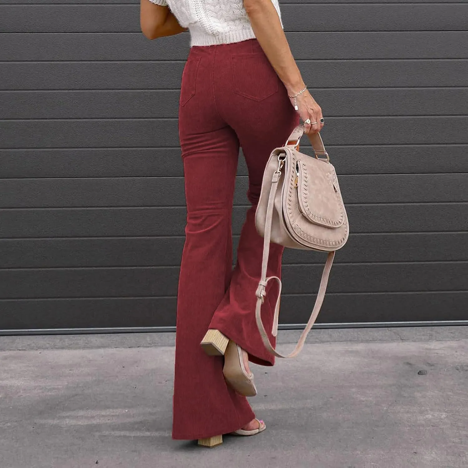 DOLKFU Womens Button Up High Waisted Trousers Flare Bell Bottom Pants Loose Fit Trendy Comfortable Trouser