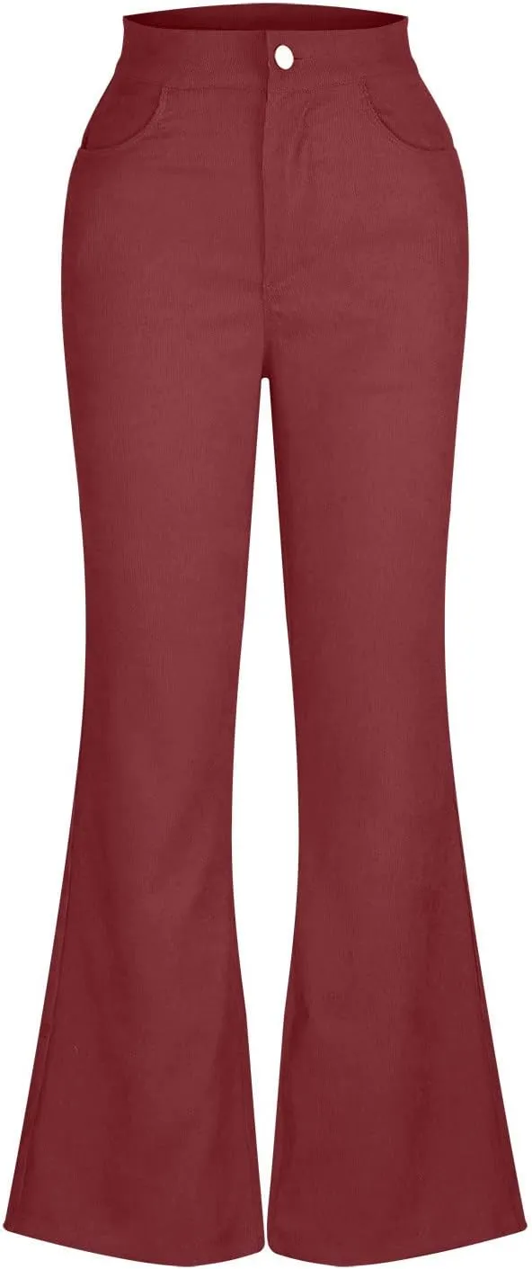 DOLKFU Womens Button Up High Waisted Trousers Flare Bell Bottom Pants Loose Fit Trendy Comfortable Trouser