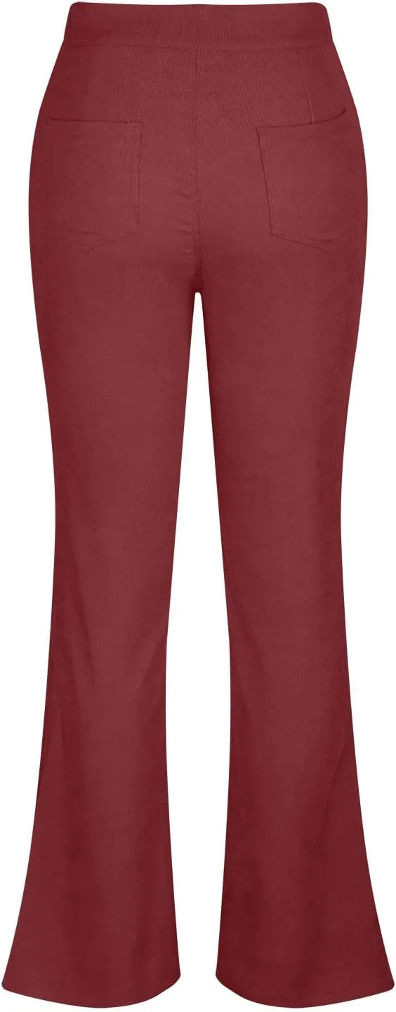 DOLKFU Womens Button Up High Waisted Trousers Flare Bell Bottom Pants Loose Fit Trendy Comfortable Trouser